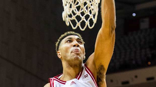 Indiana's Trayce Jackson-Davis (23) dunks during the Indiana versus St. Francis men's basketball game at Simon Skjodt Assembly Hall on Thursday, Nov. 3, 2022.